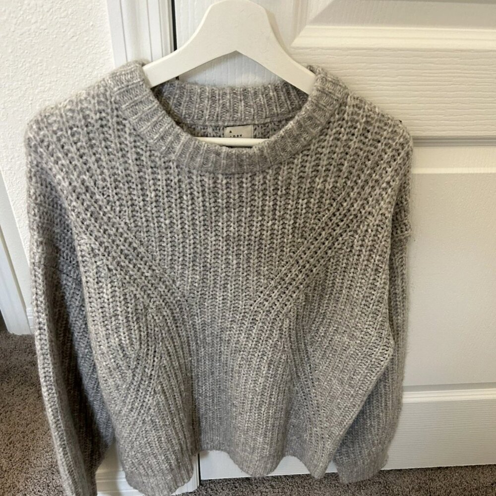 A New Day Cable Knitted Crop Stretch Sweater Pullover Gray Women's L Long Sleeve